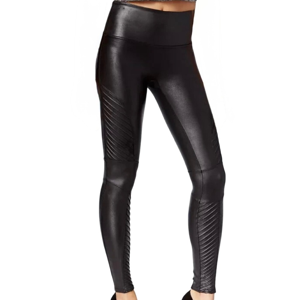 SPANX Leggings Faux Leather Moto Shaping Edgy Going Out Neutral Black Small